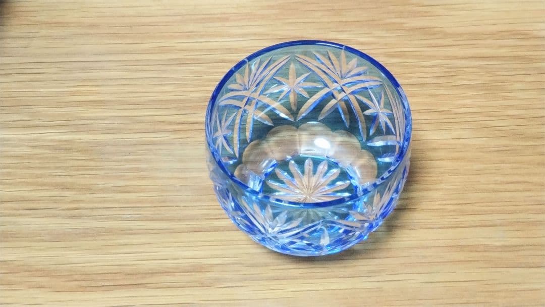 江戸切子 青 ガラス 木箱付き