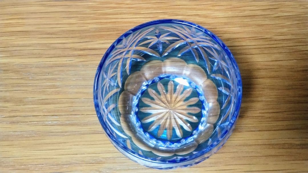 江戸切子 青 ガラス 木箱付き