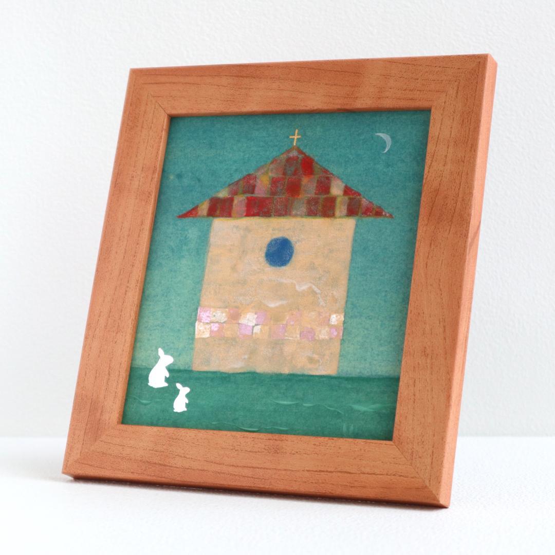 心を癒す教会アート｜月夜の照らす教会とうさぎ｜神聖な光を届ける日本画インテリア