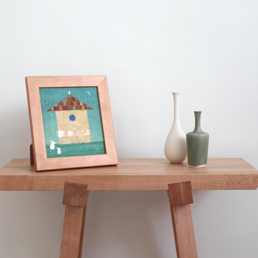 心を癒す教会アート｜月夜の照らす教会とうさぎ｜神聖な光を届ける日本画インテリア