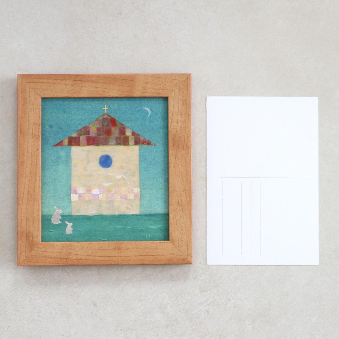 心を癒す教会アート｜月夜の照らす教会とうさぎ｜神聖な光を届ける日本画インテリア