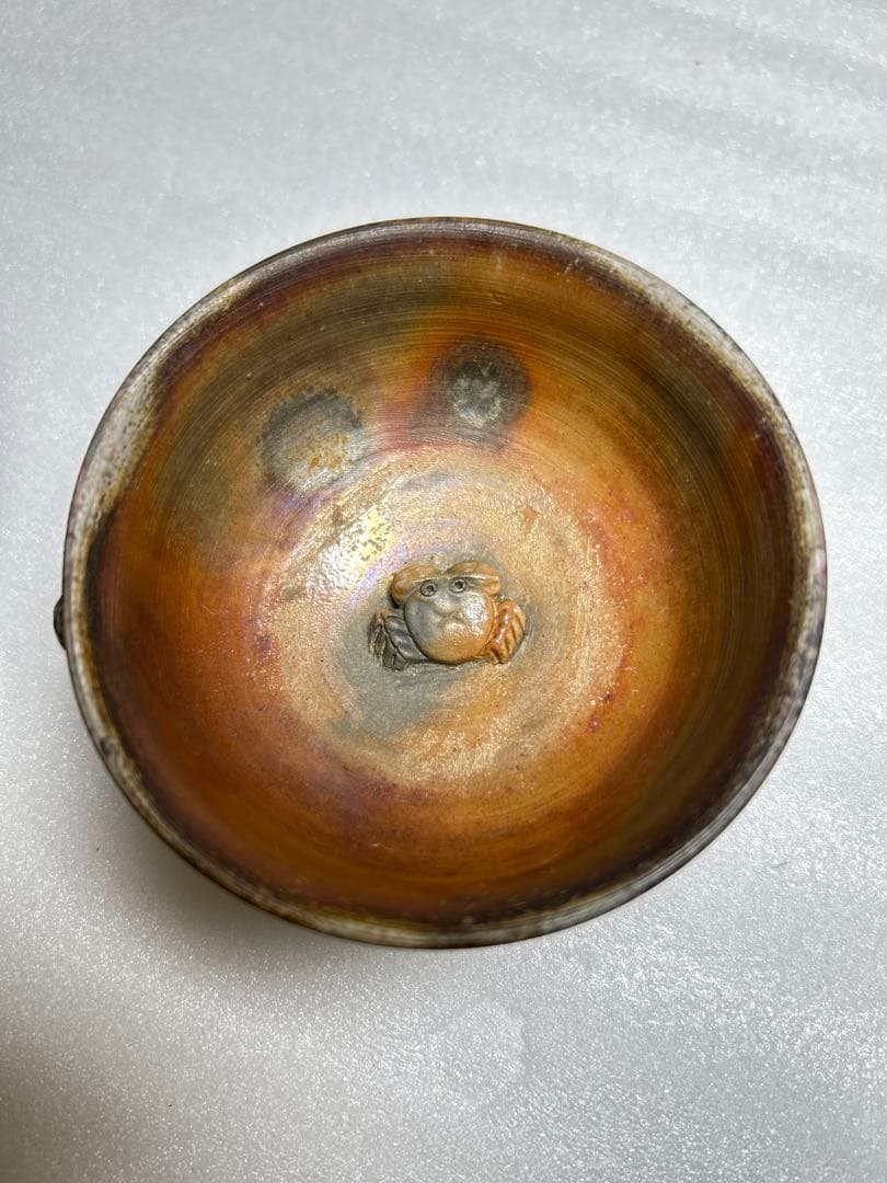 備前焼　盃　お猪口　小西陶古造　窯変細工浮彫 『蟹』　4個セット