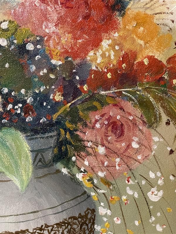 「真作」小宮山恒男「花」静物画　油彩画　額装　サイン有り　F10号