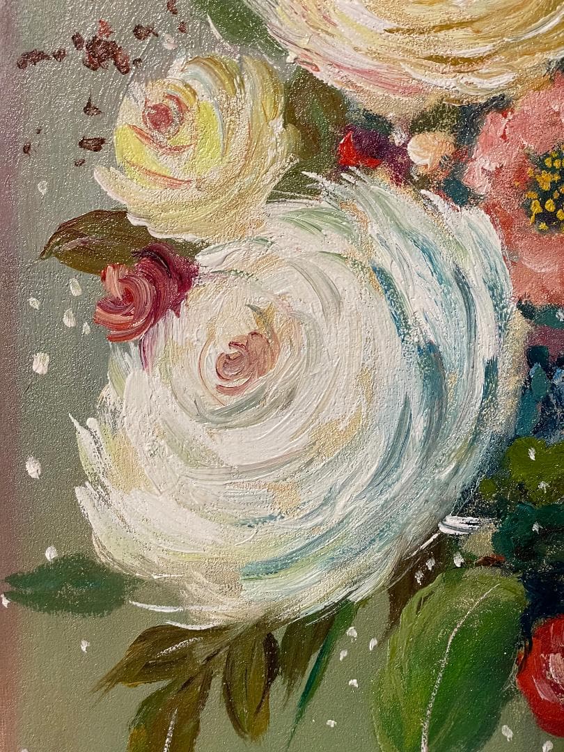 「真作」小宮山恒男「花」静物画　油彩画　額装　サイン有り　F10号