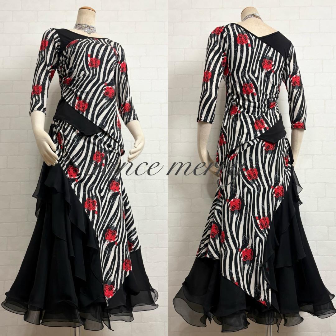 新品　社交ダンス　赤　黒　ベージュ　ツーピース　セットアップ　パーティ　2914