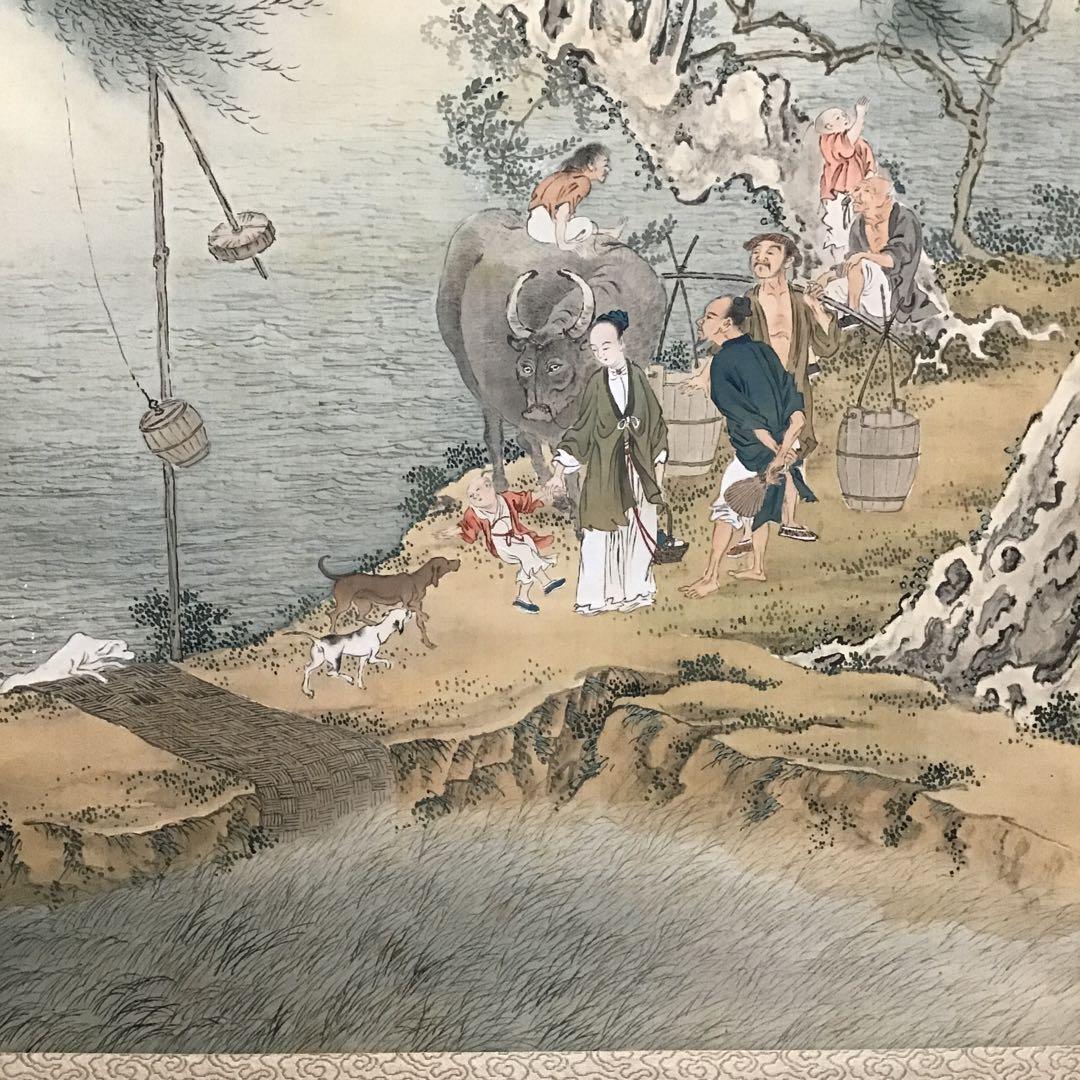 K茶道具　掛軸　二幅対「耕織図　双幀」　仿華山翁図　華僊作　共箱　S1001KJ