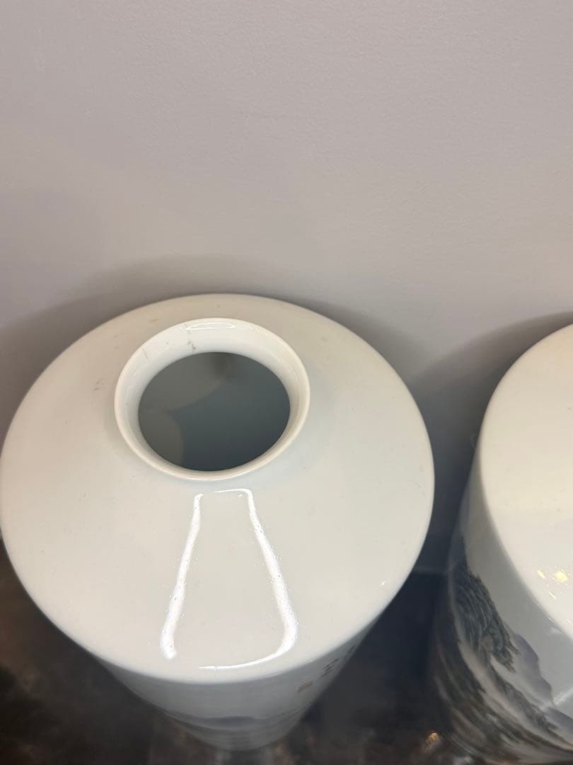 最終価格　中国 大きめ花瓶一対 山水人物図 詩文あり 養和堂製　コレクション