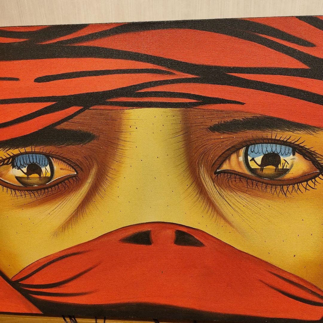 大型アート画「Red Veil / 沈黙の眼差し」150×70cm／現代アート