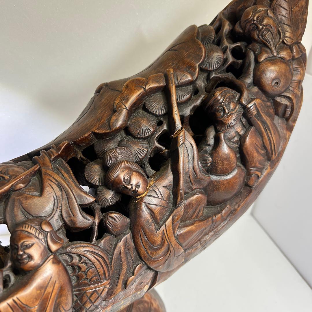 竹製　特大透かし人物置物　幅約76㎝/最大高さ約42㎝東Y8-0128④トコト