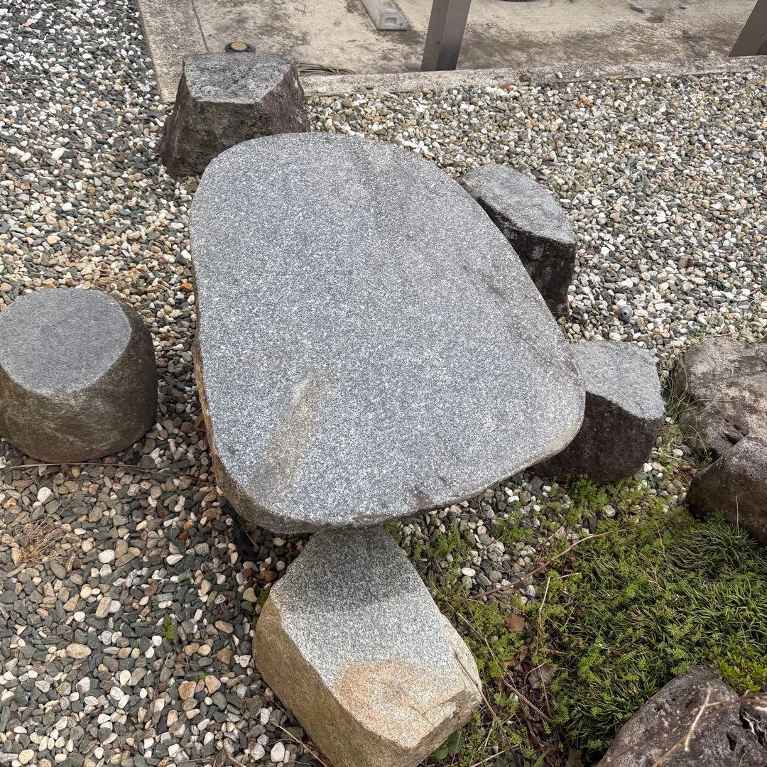 【引き取り限定】天然石　テーブル　イス　和風　日本庭園　庭石　ガーデニング