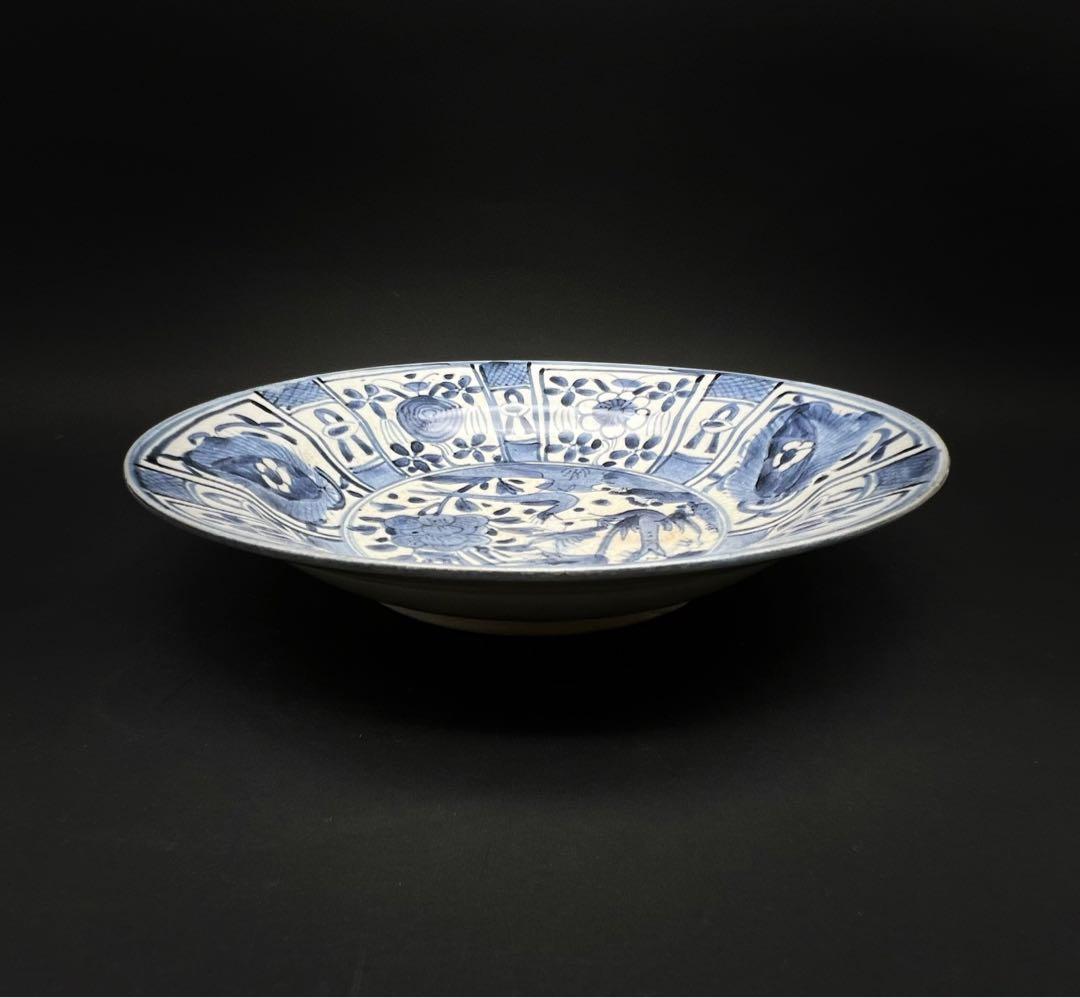 古美術 骨董品 安南染付花鳥文鉢 飾り皿 大皿 木箱付き