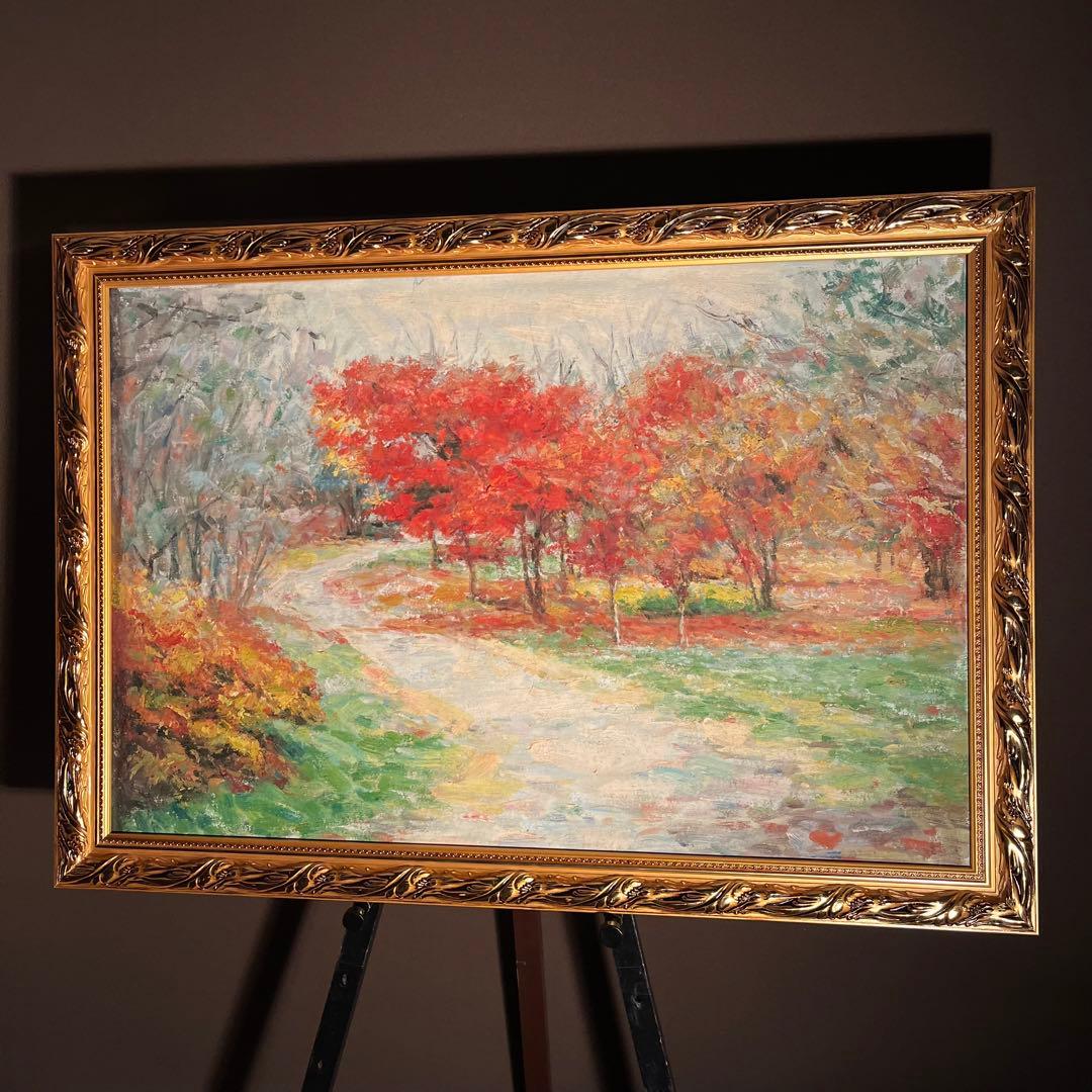 手書き油絵 山道（大）絵画 インテリア