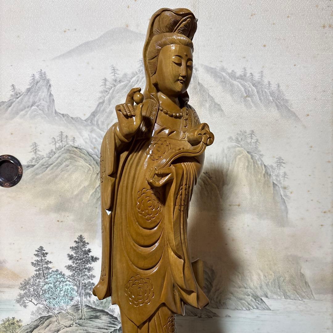 大型 観音菩薩 木彫　仏像 彫刻　開運　風水　置物　縁起物　インテリア　如意持ち