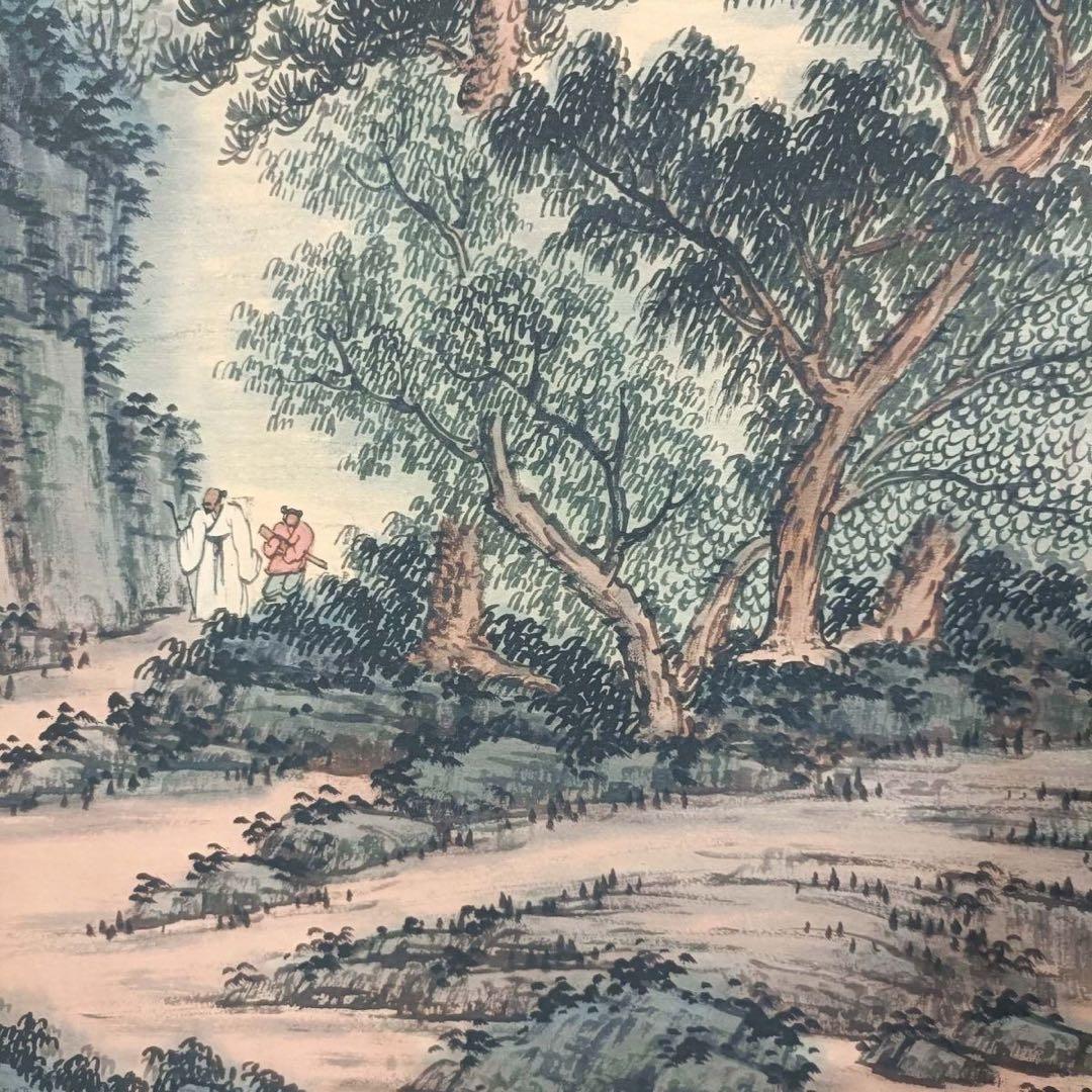 傅抱石 関山行旅図 三尺中堂掛け軸　中国山水画　宣紙　書画工芸