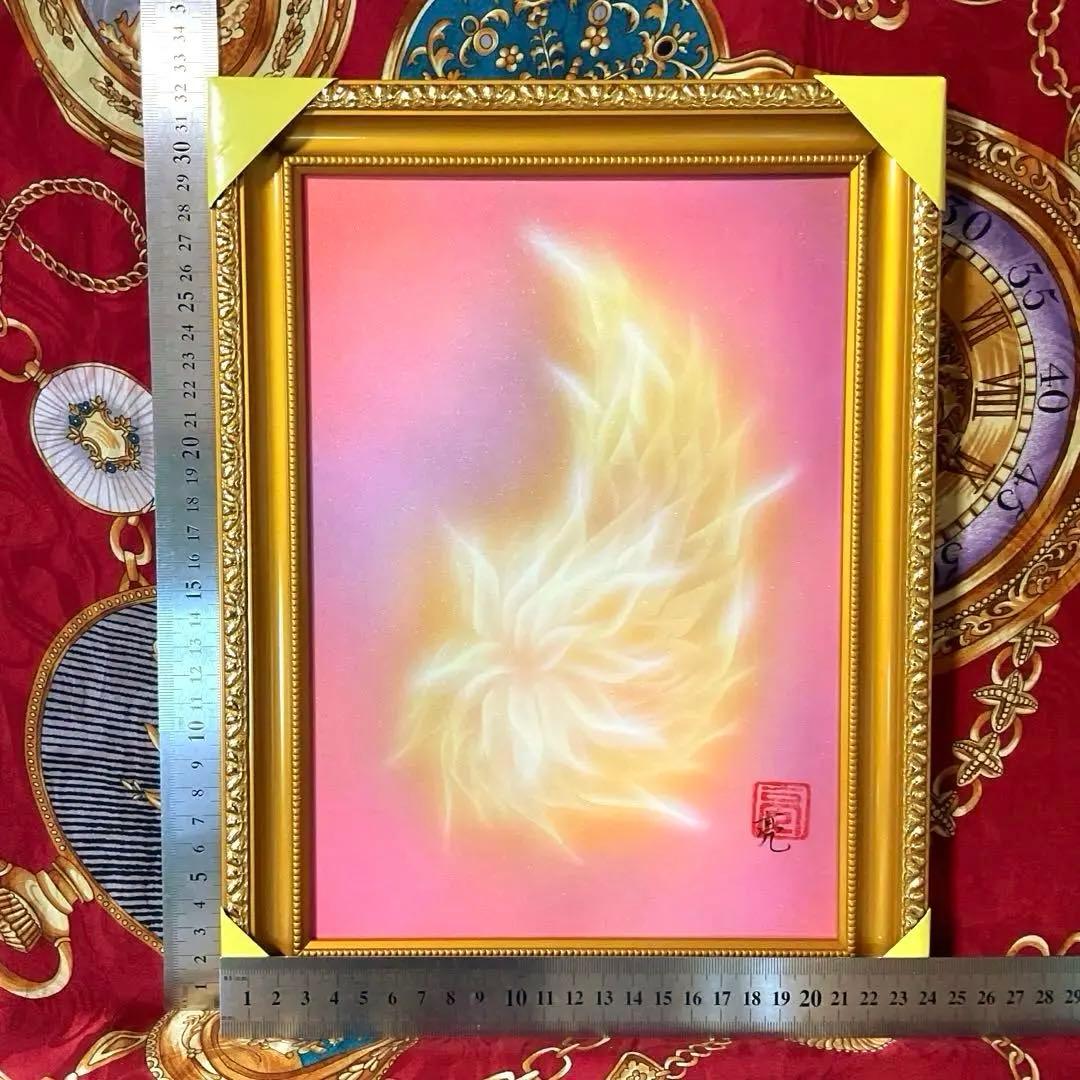 絵画原画Xmasセール｜大天使ミカエルの羽(金)開運絵画B5金額縁付き天使の羽