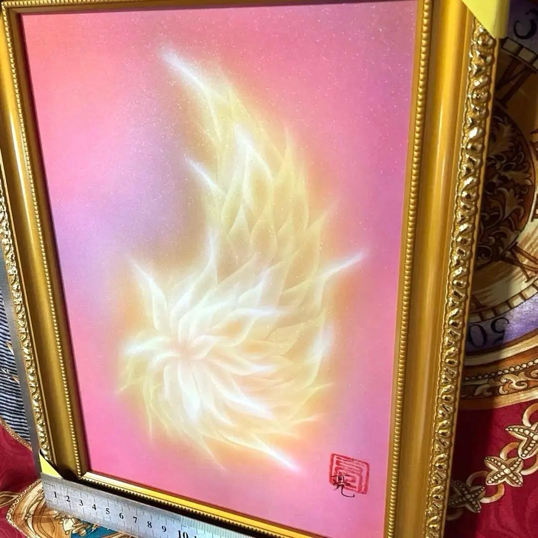 絵画原画Xmasセール｜大天使ミカエルの羽(金)開運絵画B5金額縁付き天使の羽