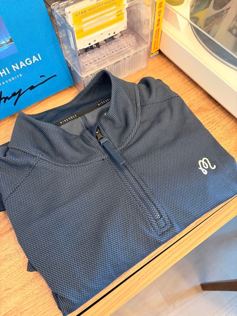 MALBON NIKE コラボダークブルー ハーフジップ 長袖シャツ