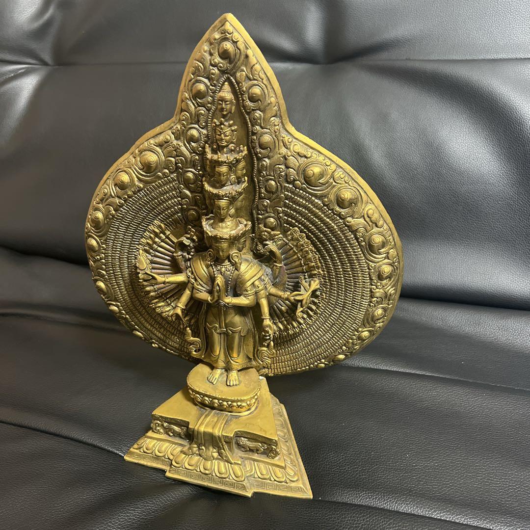 千手千眼観音菩薩 鍍金銅大仏像 チベット仏　仏教美術