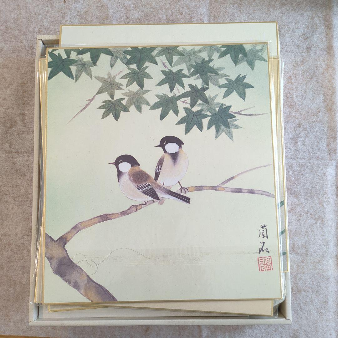 鳥と葉の水彩画 掛軸