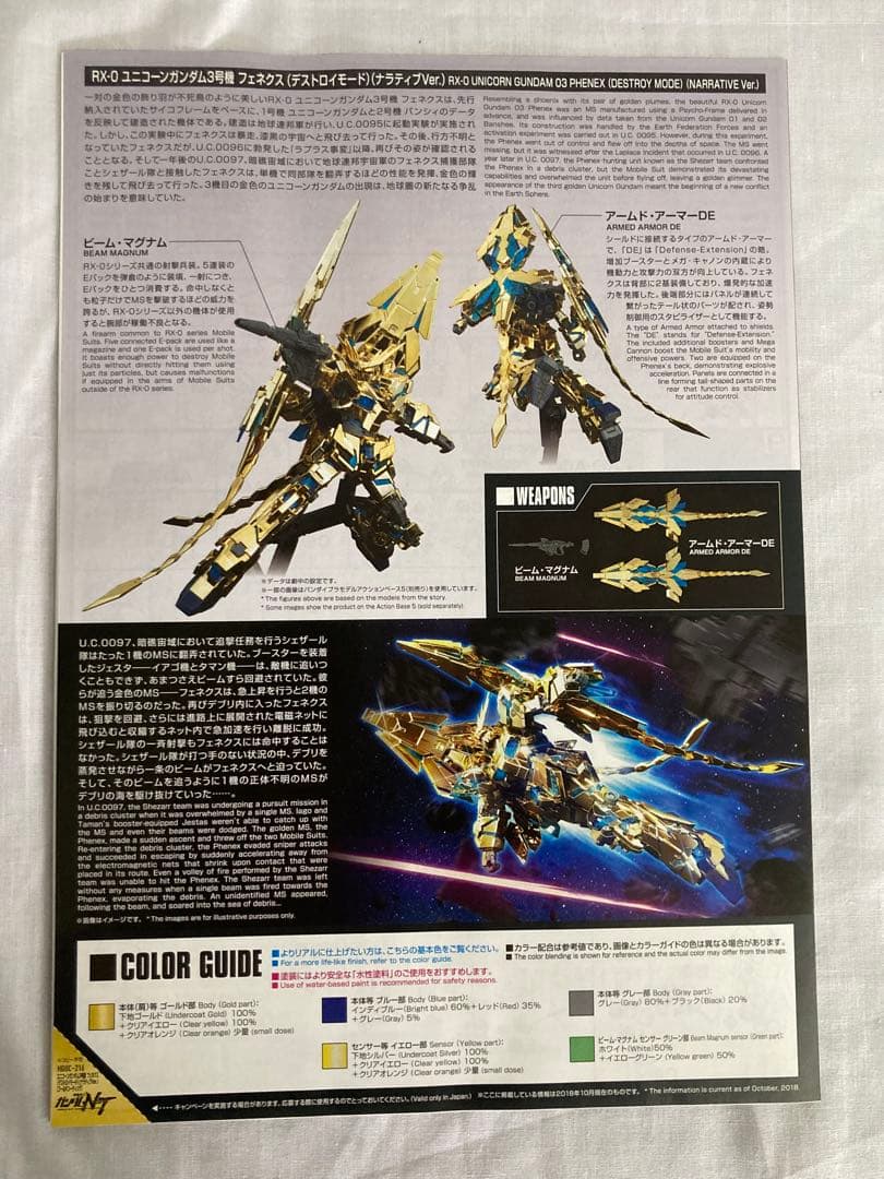 HG１／144ユニコーンガンダム３号機 フェネクス ゴールドメッキ仕様　全1種
