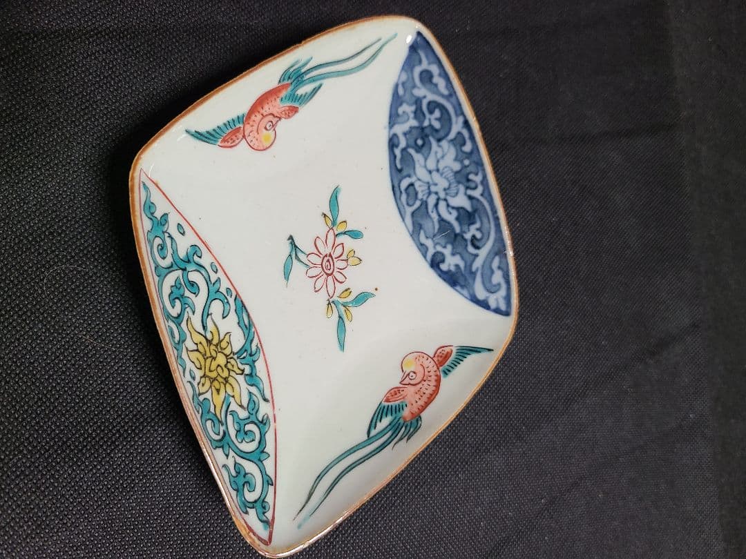 九谷焼初代須田菁華古九谷色絵菱形皿5枚