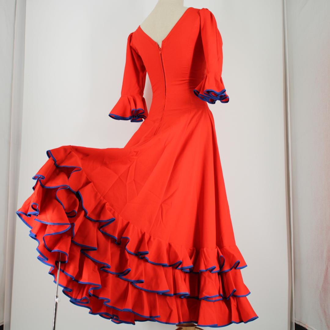 【日本製 フラメンコ衣装】レッド×豪華ボランテ naja ワンピース ドレス