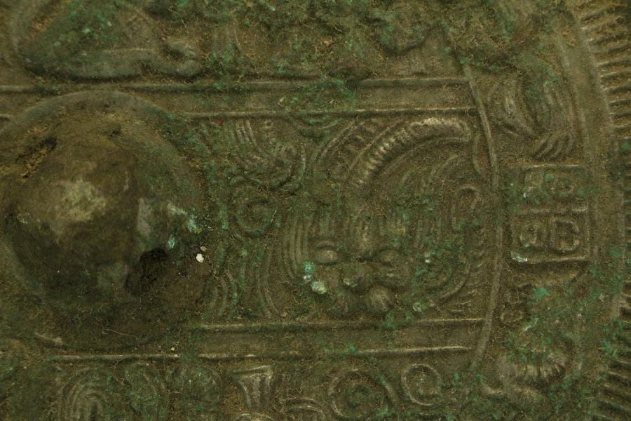 中国美術 青銅鏡 饕餮紋 時代物(HA506)