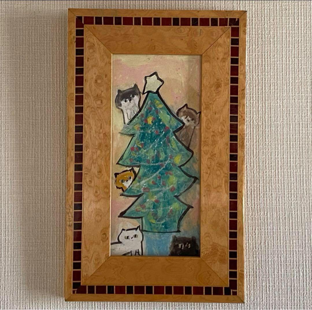 絵画。原画【かわいい猫たちはきれいなクリスマスツリーを飾った】