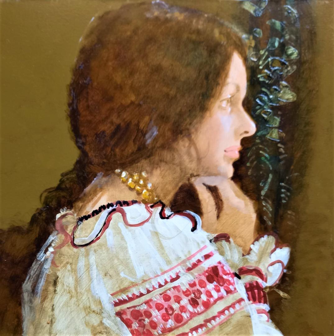 宮永岳彦　「婦人像」　F６号　　豪華な金縁額装　　真作