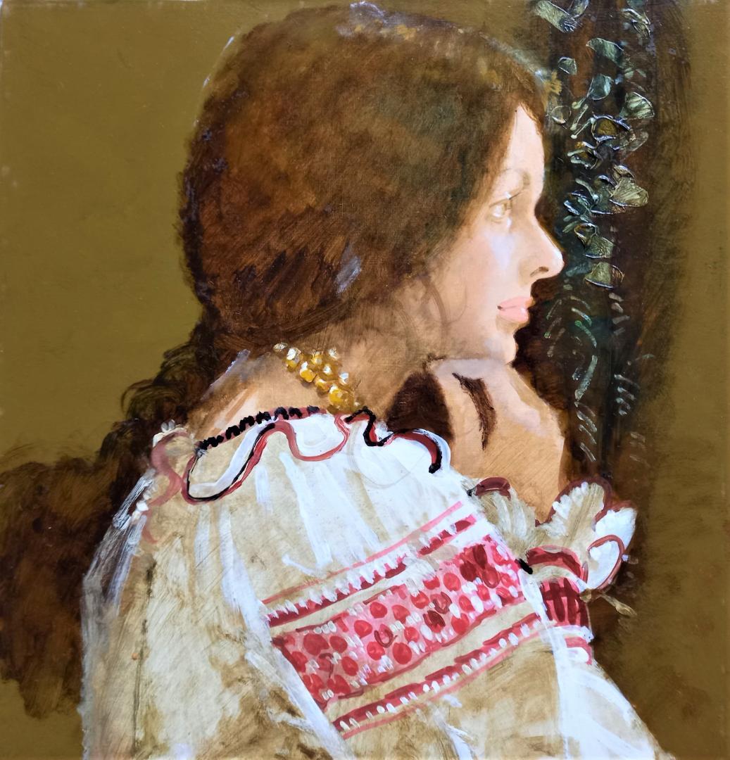 宮永岳彦　「婦人像」　F６号　　豪華な金縁額装　　真作