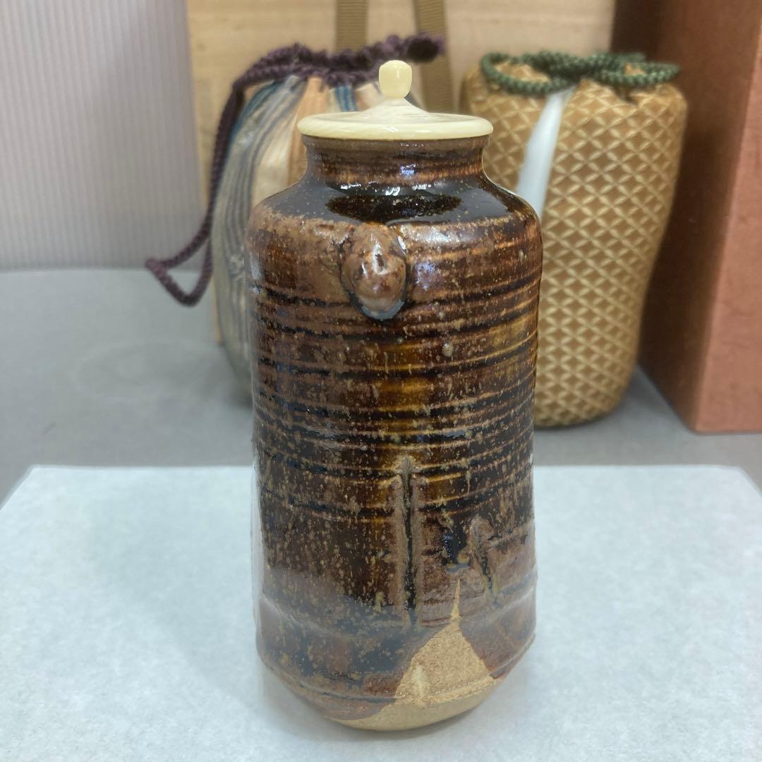 茶器　古美濃　耳付長茶入　老松ト号　妙玄斎書付　加藤光右衛門　共箱　S226MT