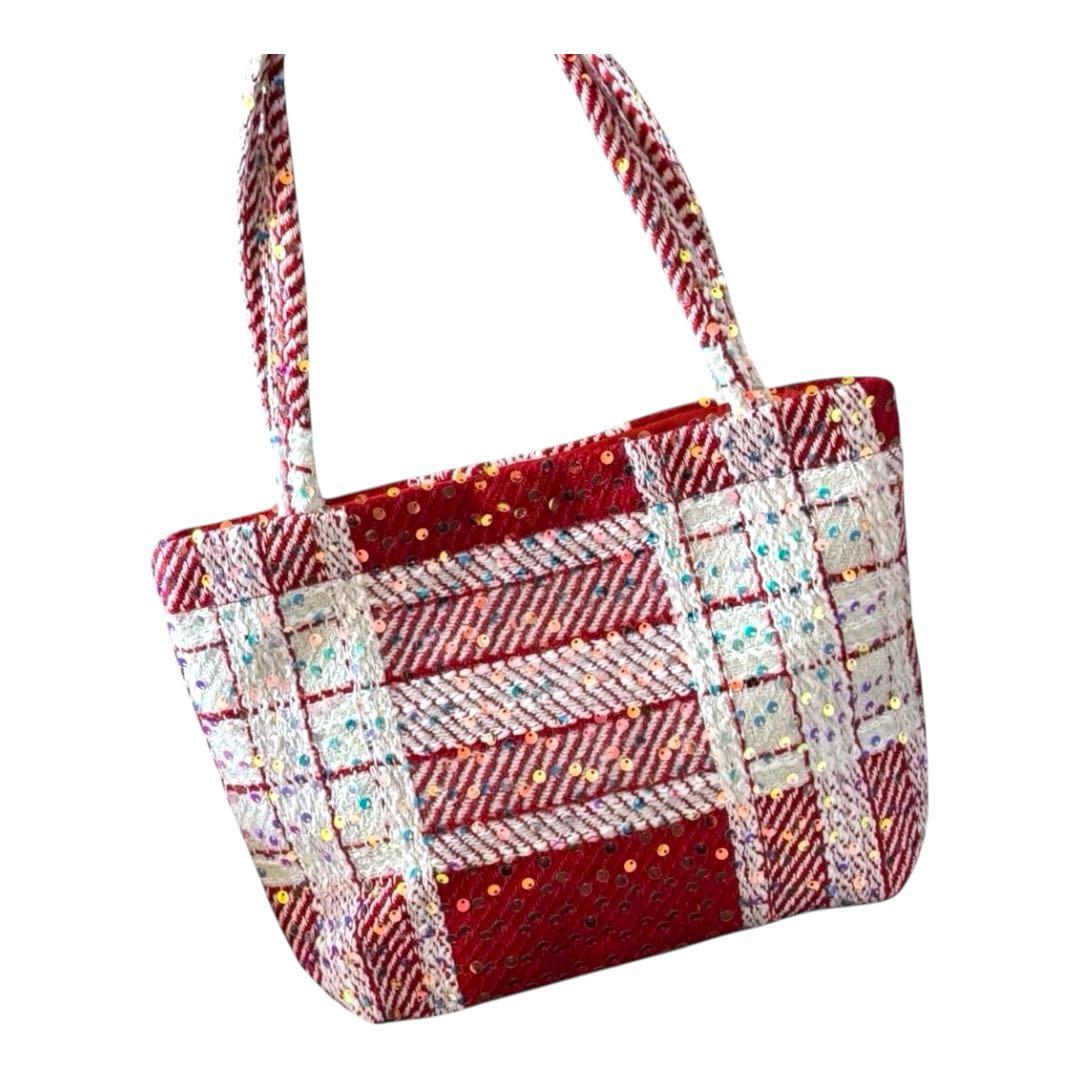 ご*り様 【新品未使用】 CHANEL ツイード 赤 スパンコール トートバッグ