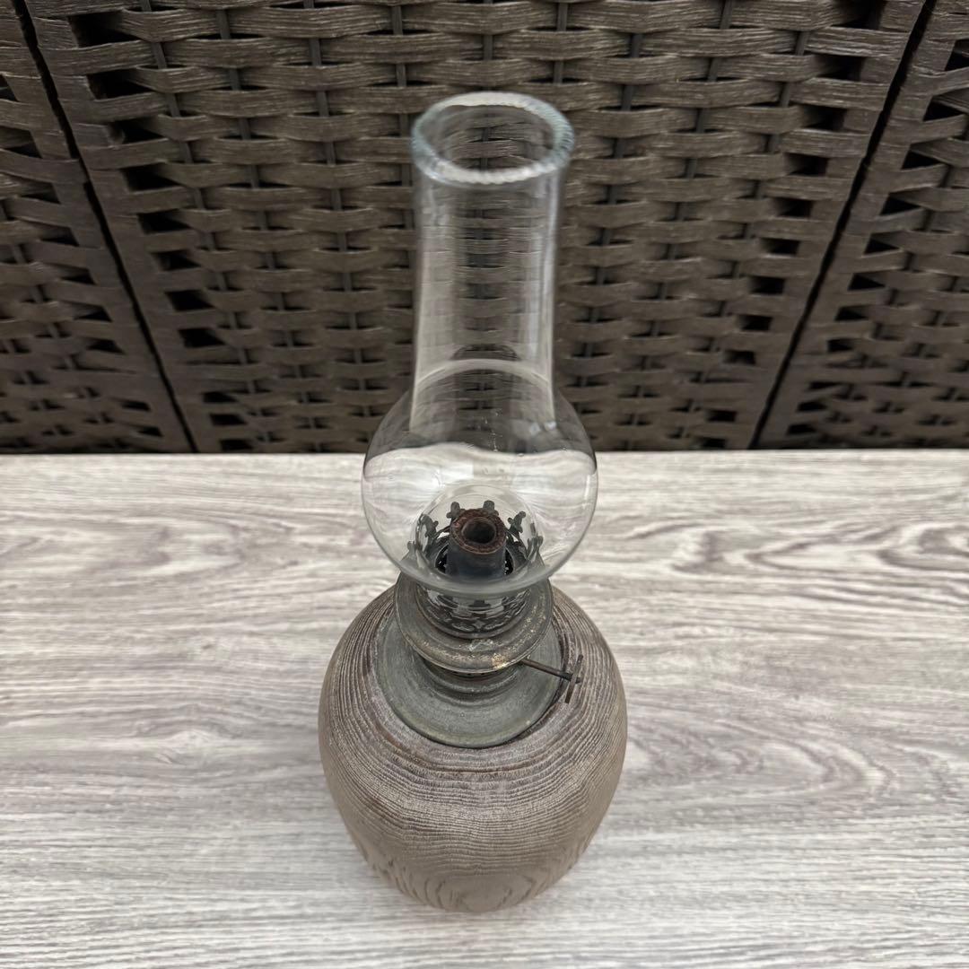 【希少】 オイルランプ 木製台 古道具　　　アンティーク