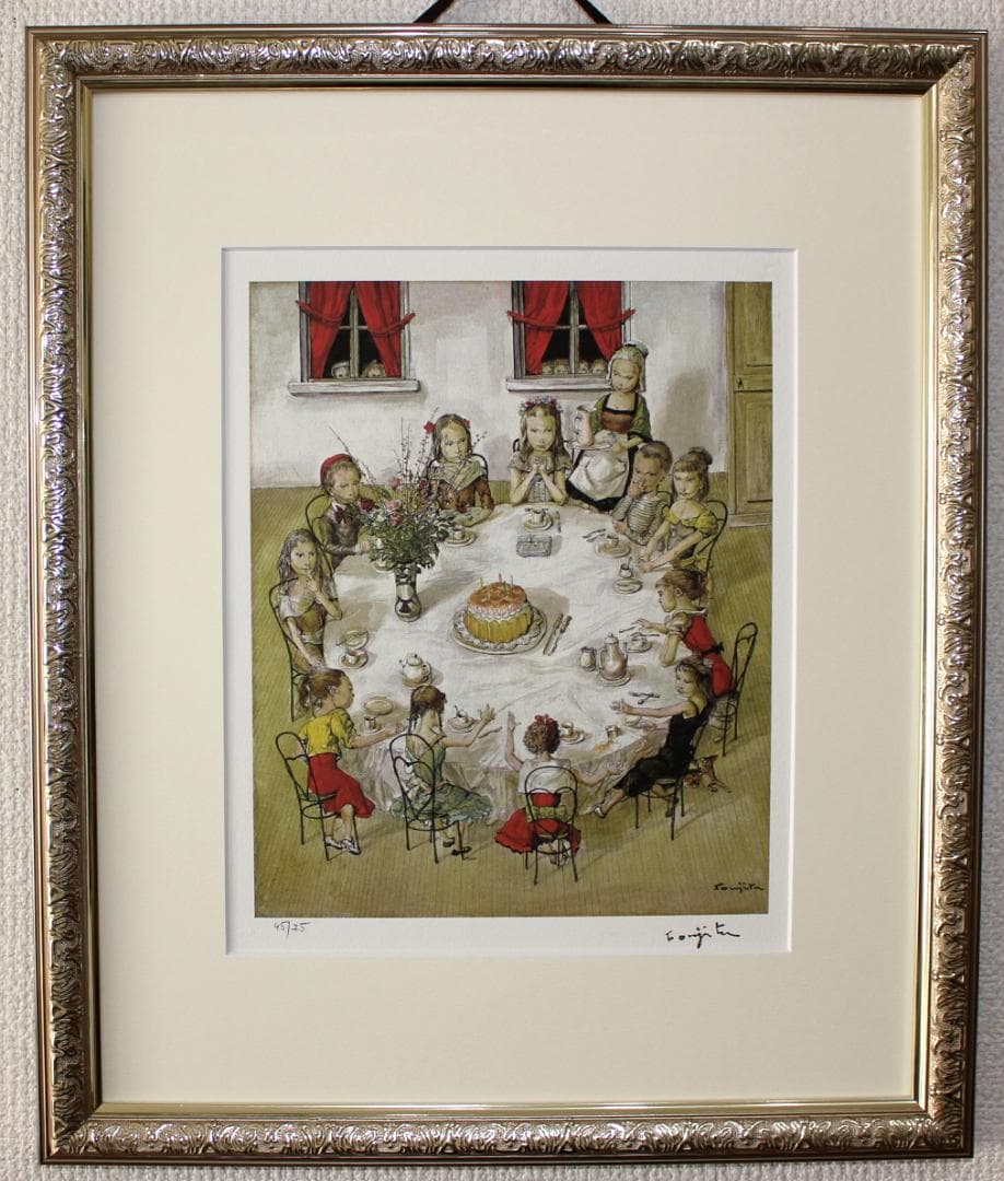 藤田嗣治 エスタンプリトグラフ「誕生日」 75部限定 45/75