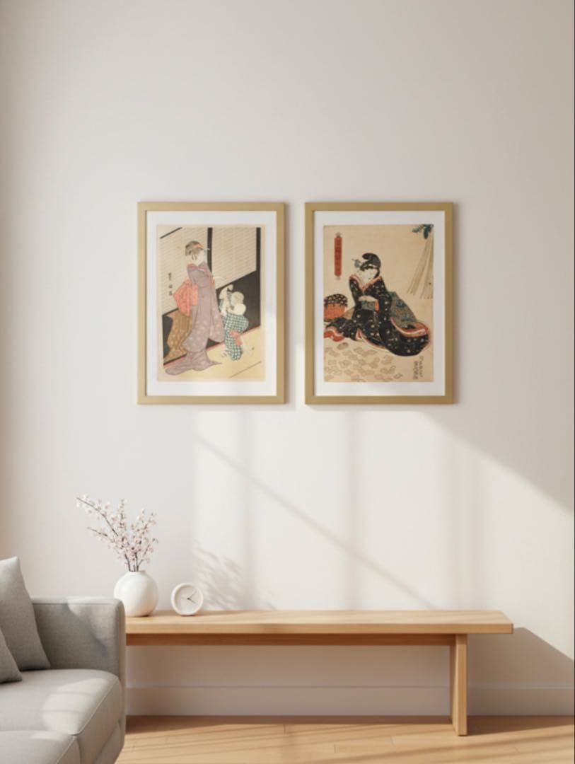 【真作】浮世絵 歌留多と女性