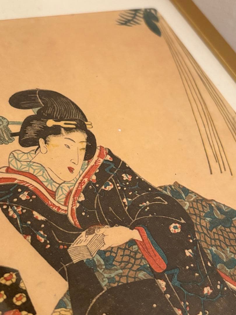 【真作】浮世絵 歌留多と女性