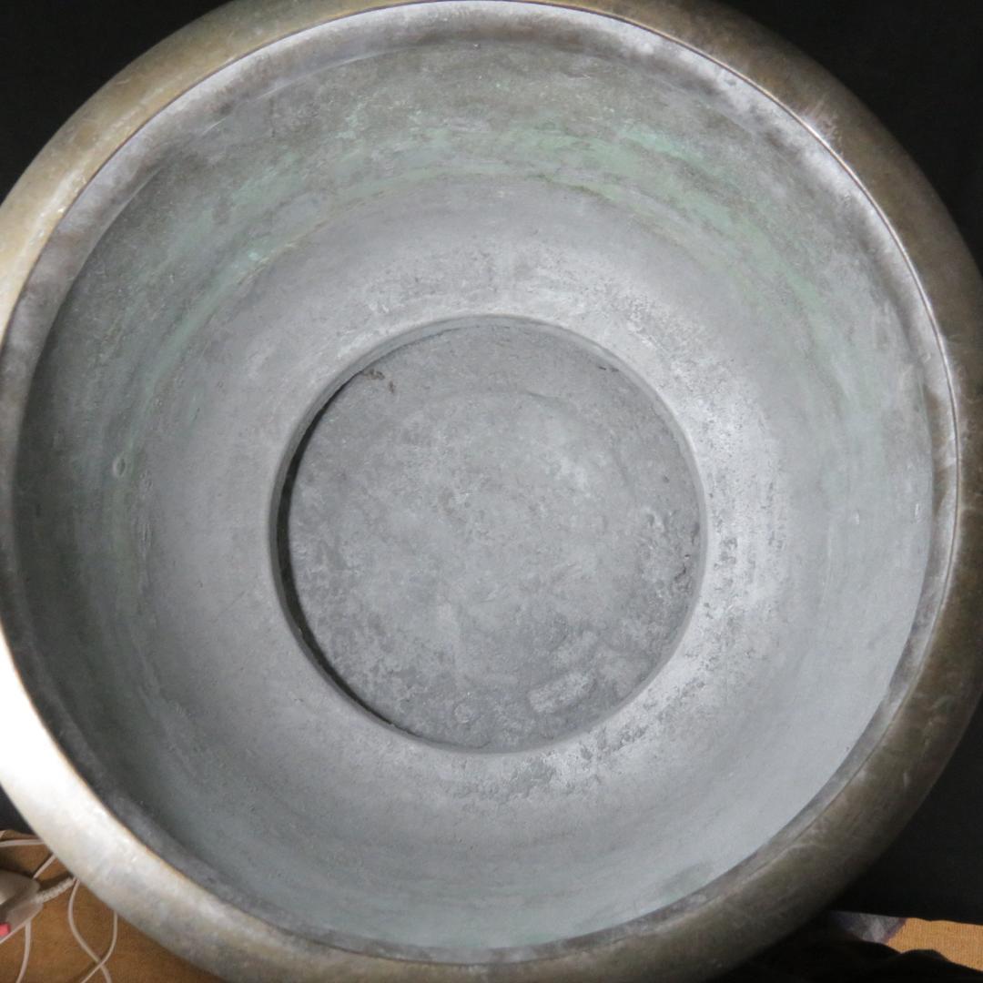 火鉢 手あぶり 金属 真鍮 山水 唐金 彫金