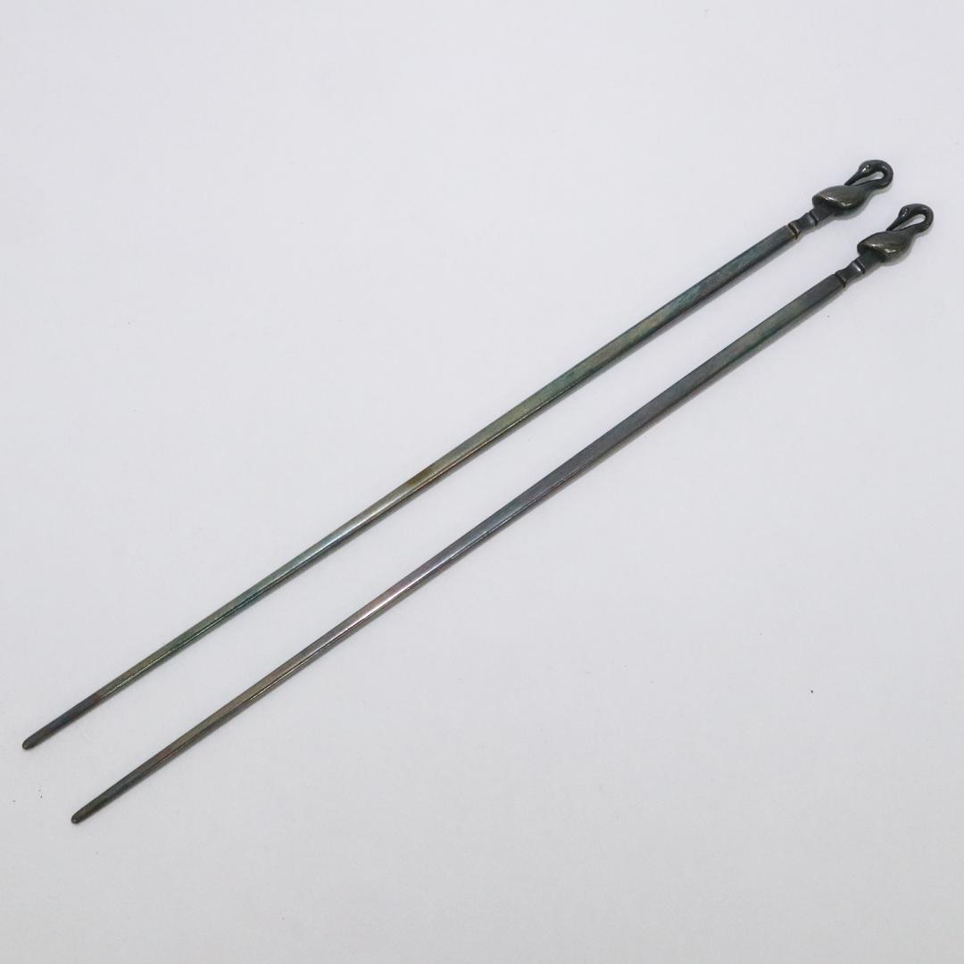 純銀鶴頭香箸 一望斎銘　共箱・共袋　長谷川一望斎造　純銀保証 高級香具