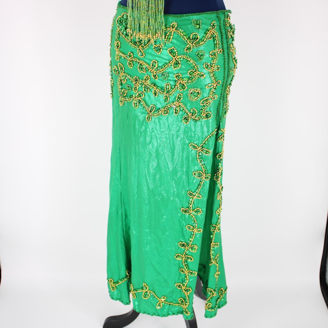 【ベリーダンス用オリエンタル衣装】ラメ入りグリーン ゴールド セットアップ