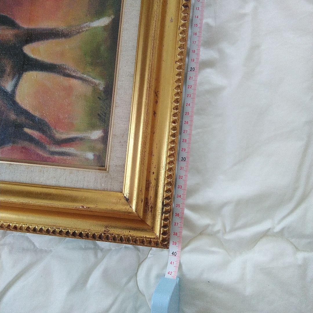 馬の油彩画 金色フレーム