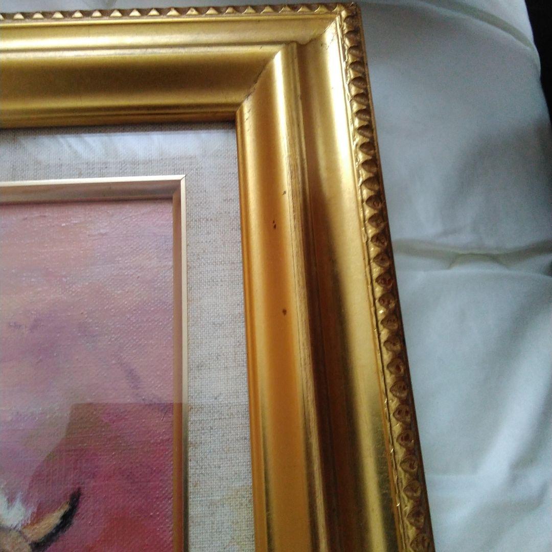 馬の油彩画 金色フレーム