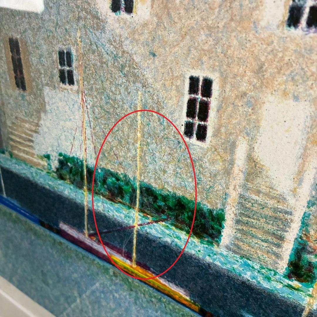 アンドレ・ブーリエ「ブルーの屋根」リトグラフ 直筆サイン入 点描画