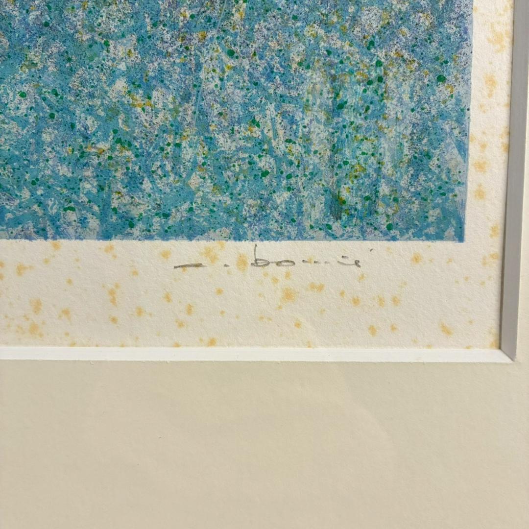 アンドレ・ブーリエ「ブルーの屋根」リトグラフ 直筆サイン入 点描画