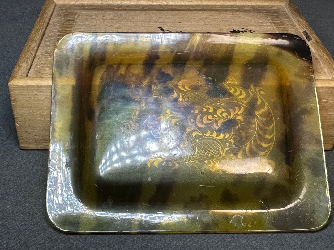 本鼈甲　べっ甲　銘の盆　和装小物　古美術品彫刻 細密細工　骨董　アンティーク