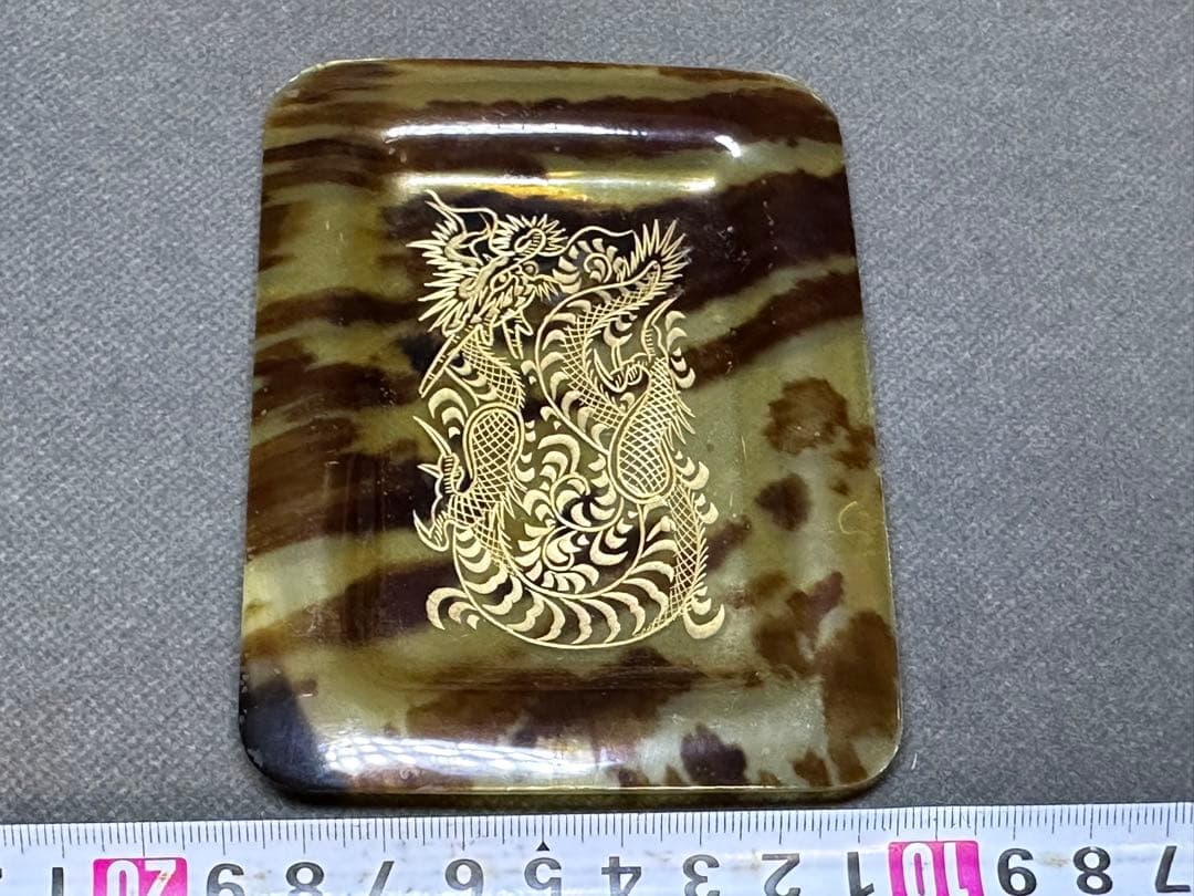 本鼈甲　べっ甲　銘の盆　和装小物　古美術品彫刻 細密細工　骨董　アンティーク