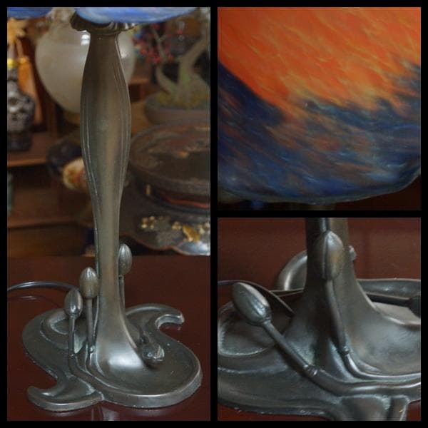 大型古風ステンドグラスランプ  花形テーブルランプ 卓上照明 高さ67㎝★時代物