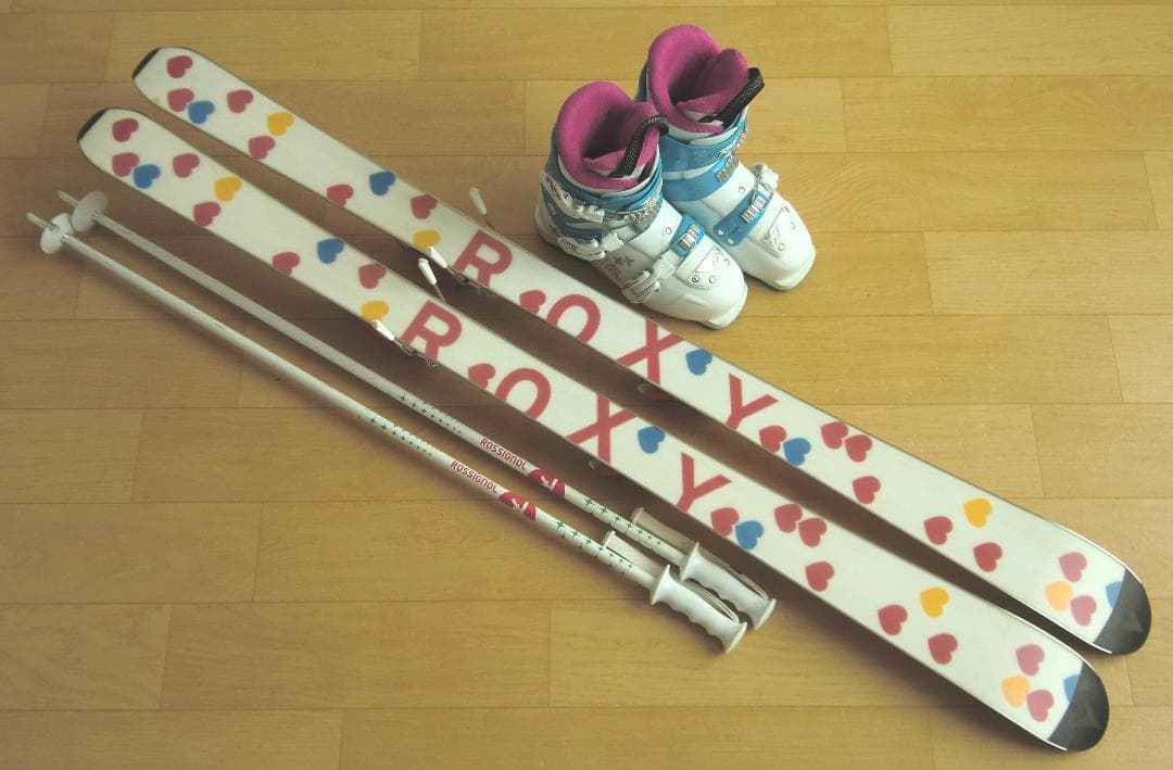 ■1月限定■送料無料■ROXY■子供用スキーセット■板130靴22.5■WAX■