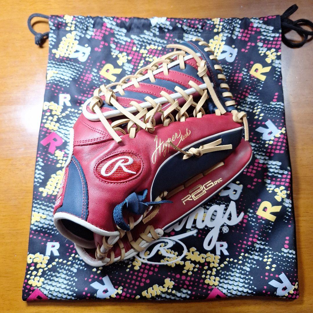 Rawlings R2G 軟式グローブ 赤/紺　外野用 ケース付き