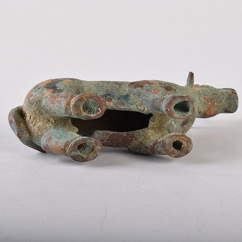 中国　青銅鍍金　金銀象嵌　神獣　置物　V　R8446