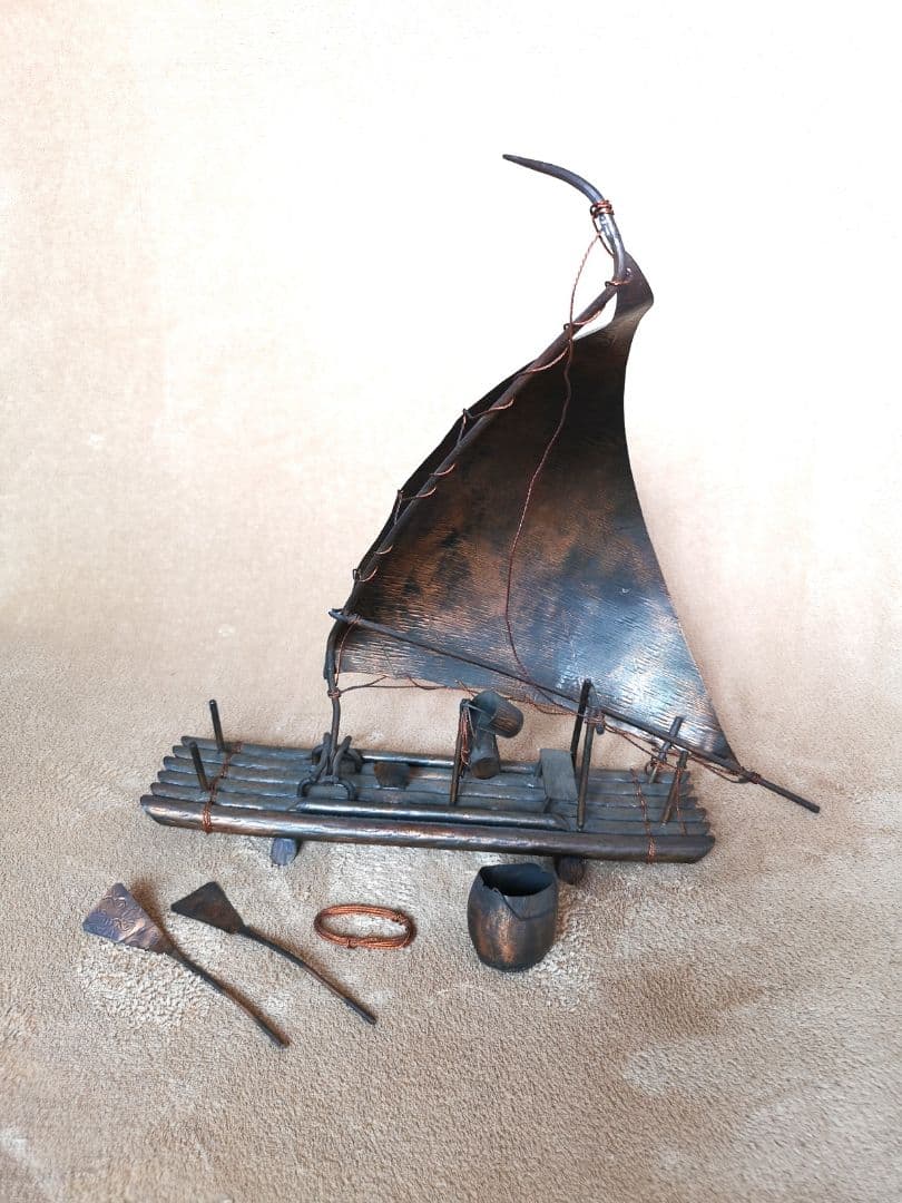 【ブラジル　銅板工芸品　帆掛け船(大)１艘　1970】金属工芸品　筏　置物　漁舟